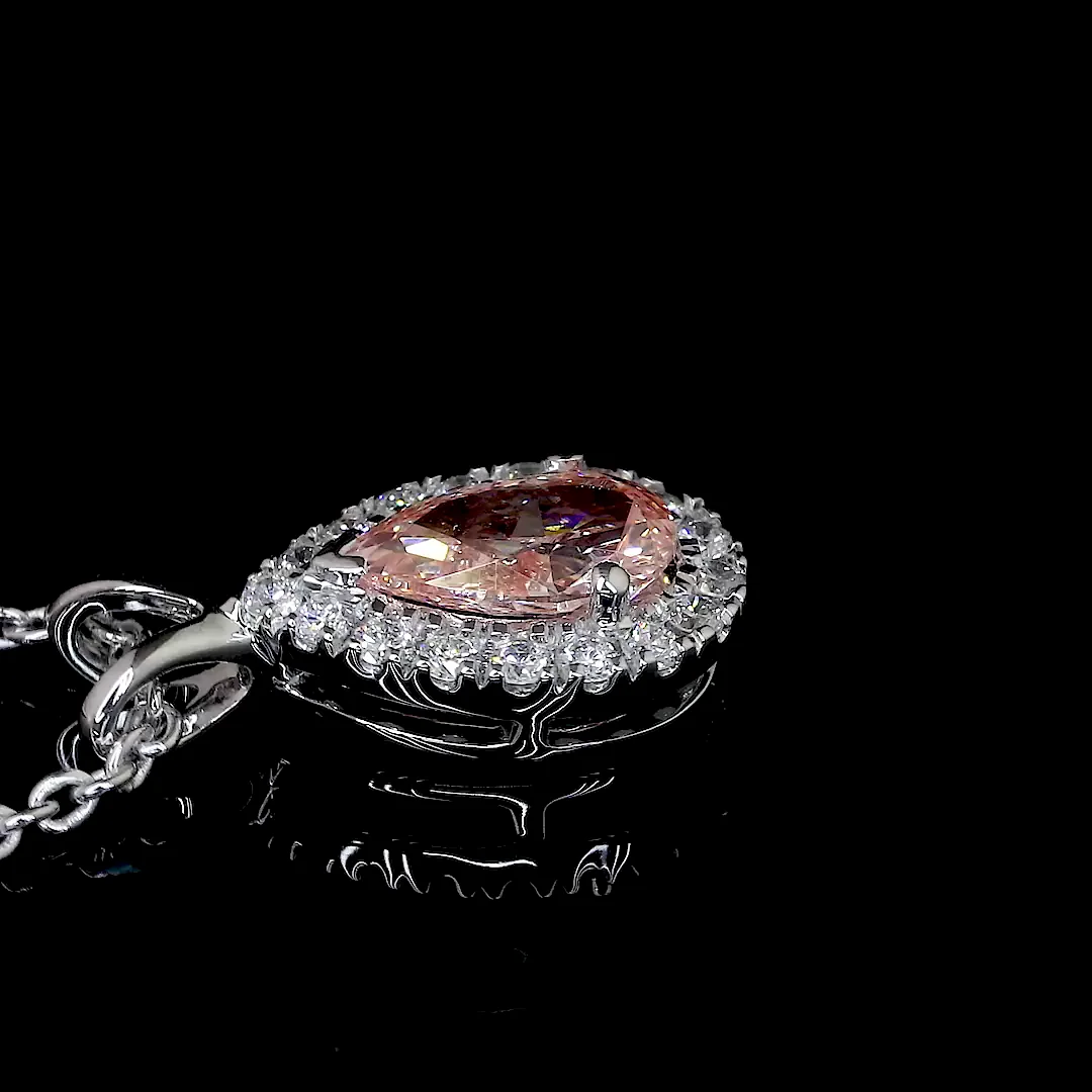 0.57 Cts 14k White Gold Pear Shape Halo Pendant - Image 4