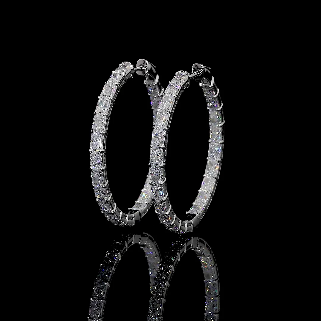 5.2 Cts 14k White Gold Radiant Shape Hoops Earring - Video