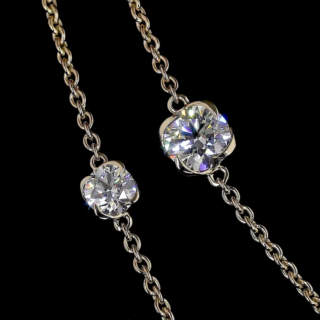7.48 Cts 14k Yellow Gold Round Shape Double Strand Station Necklace - Image 2