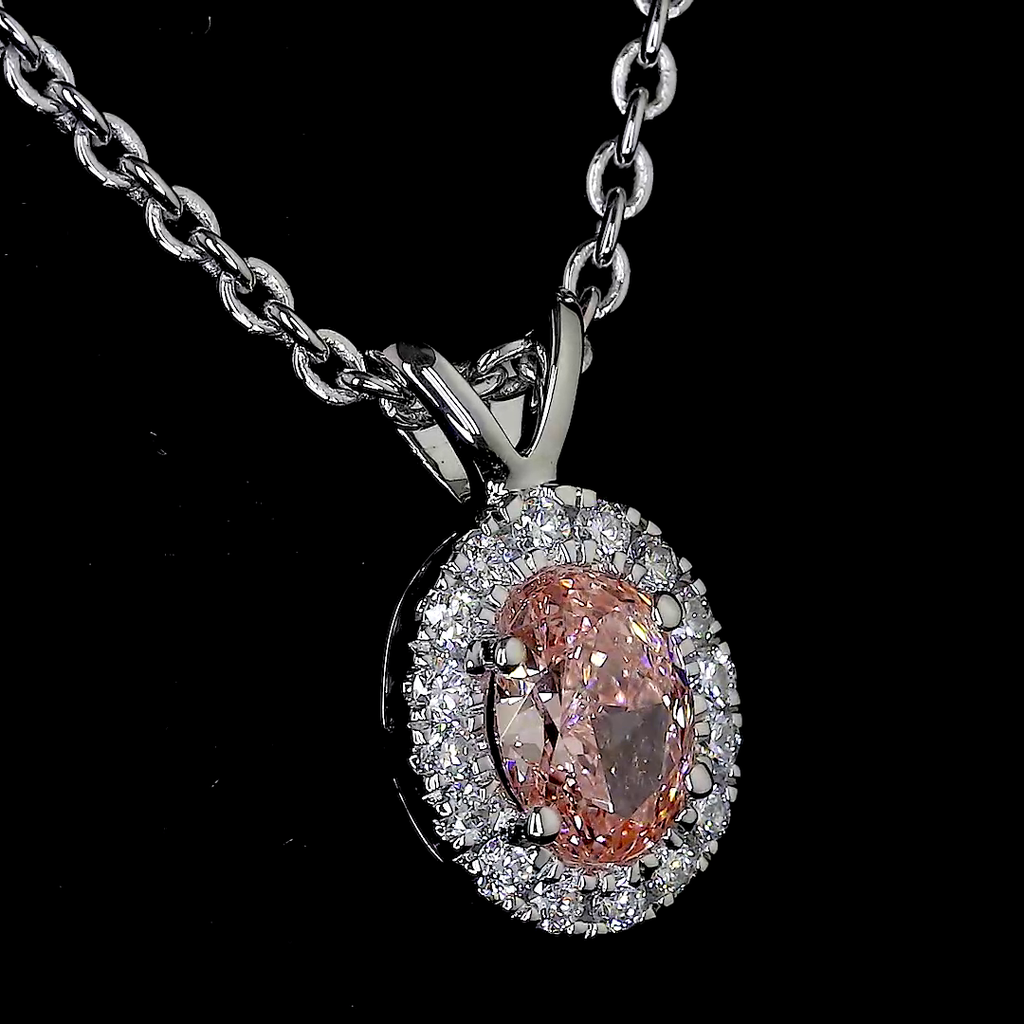 0.44 Cts 14k White Gold Oval Shape Halo Pendant - Image 3