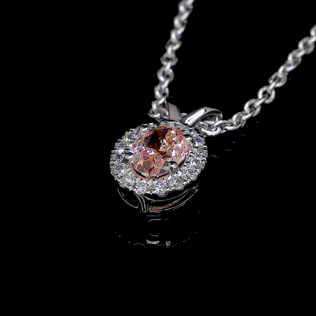 0.44 Cts 14k White Gold Oval Shape Halo Pendant - Image 4