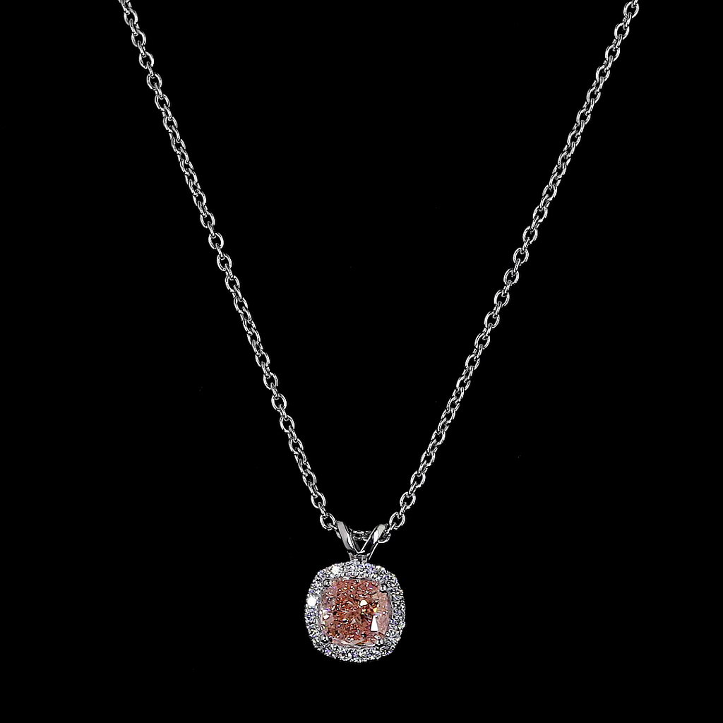 1.05 Cts 14k White Gold Cushion Modified Shape Halo Pendant - Image 2