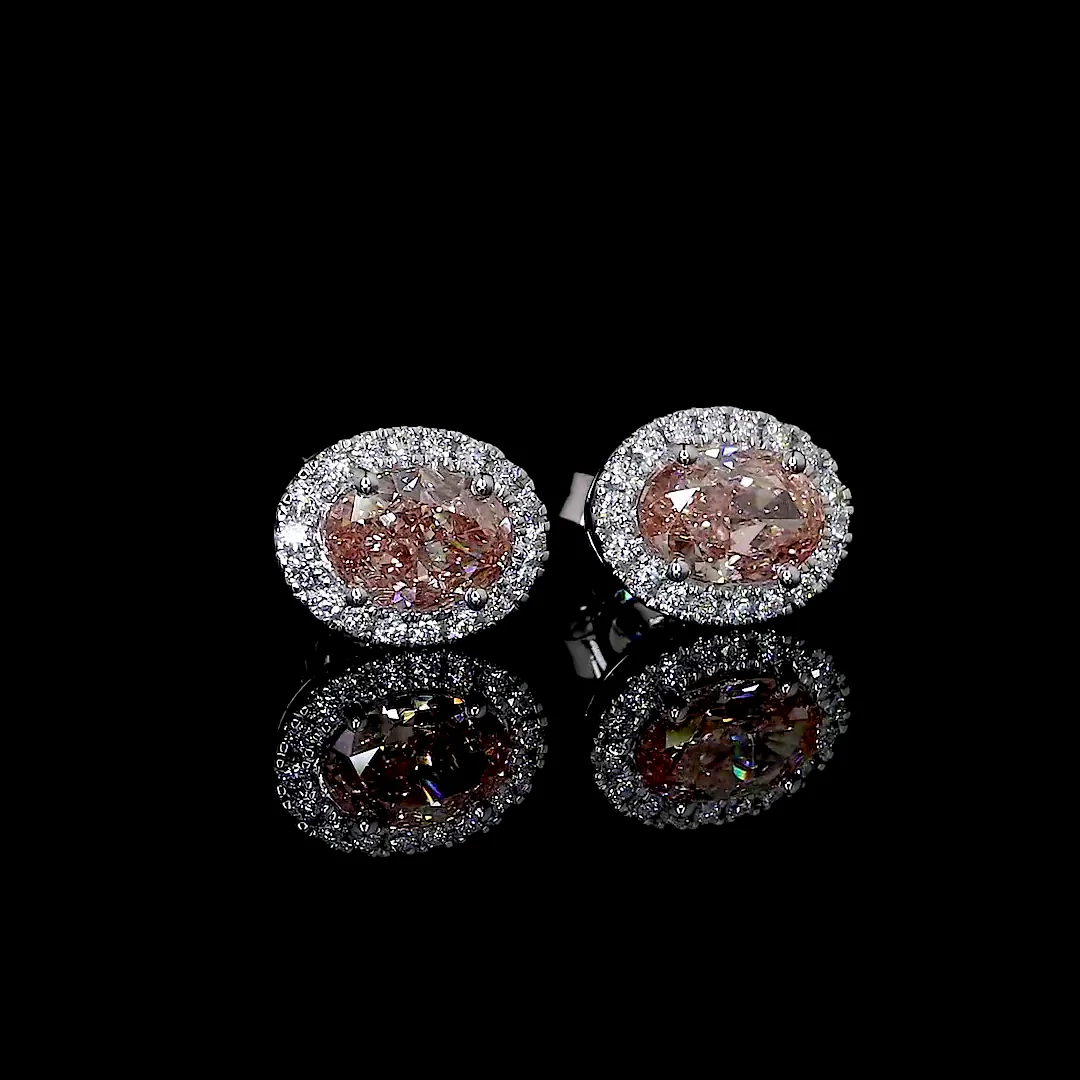 1.61 Cts 14k White Gold Oval Shape Halo Studs Earring - Image 2