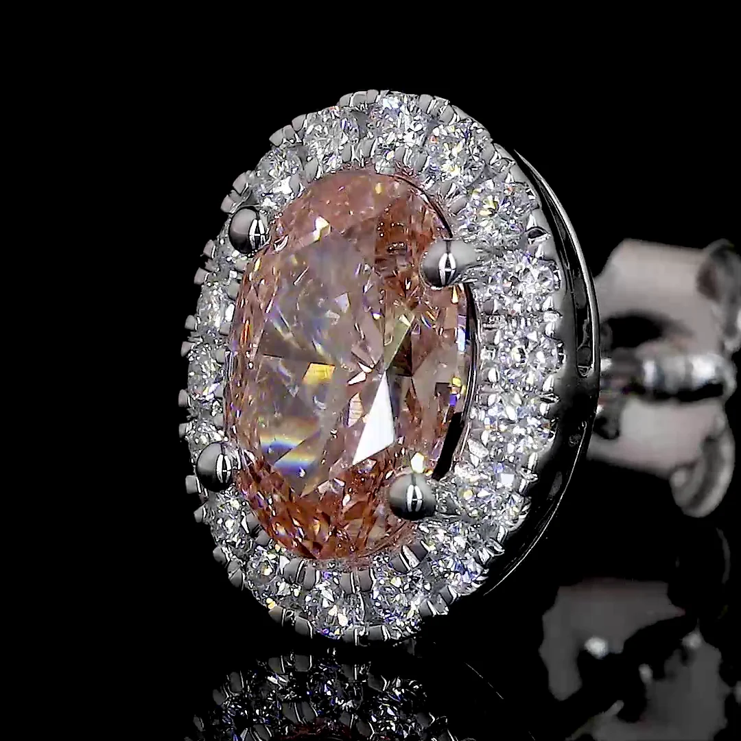 1.61 Cts 14k White Gold Oval Shape Halo Studs Earring - Image 3