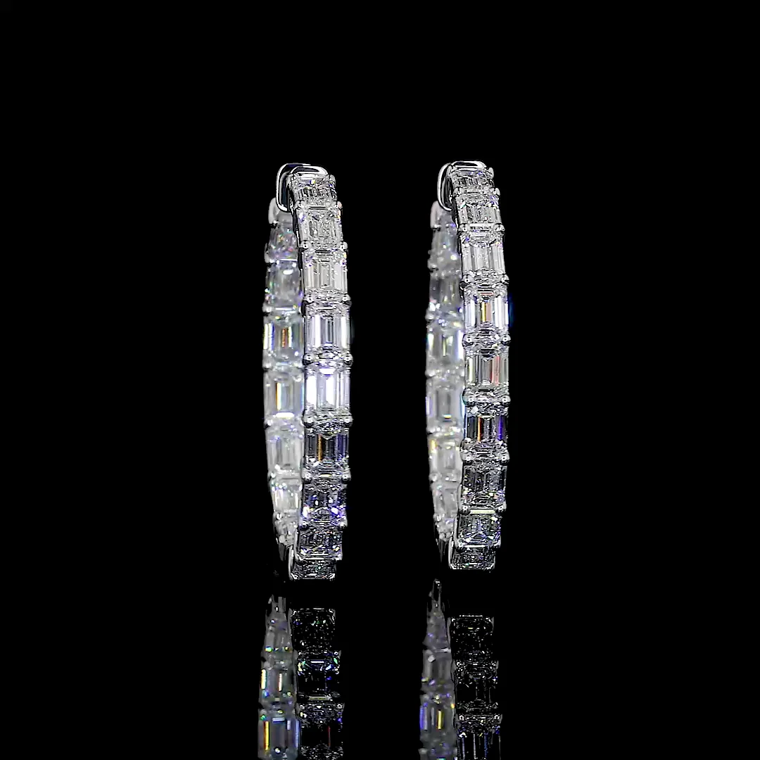 9.86 Cts 14k White Gold Emerald Shape Hoops Earring - Image 2