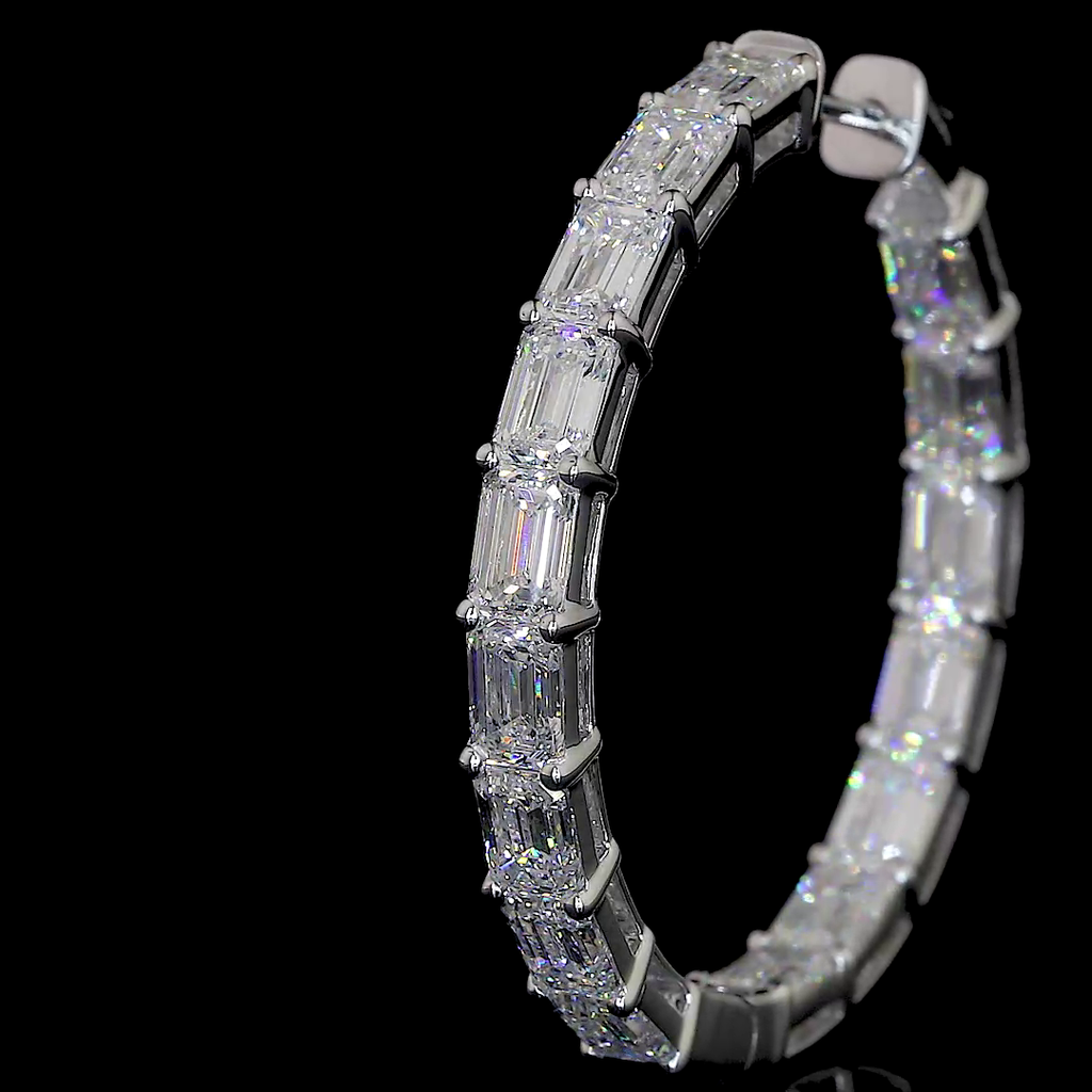 9.86 Cts 14k White Gold Emerald Shape Hoops Earring - Image 3