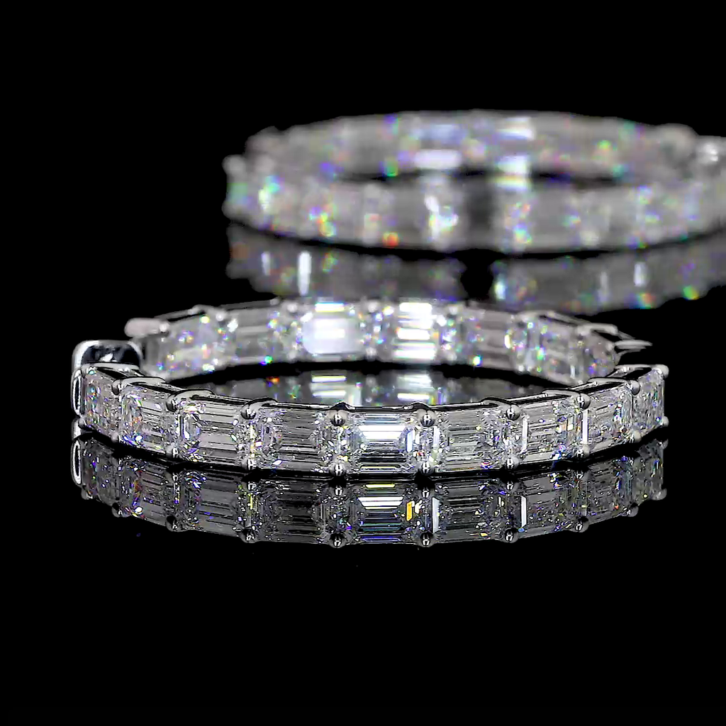 9.86 Cts 14k White Gold Emerald Shape Hoops Earring - Image 4