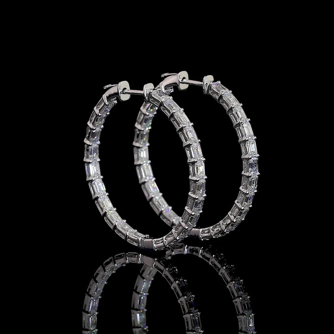 4.85 Cts 14k White Gold Emerald Shape Hoops Earring - Video