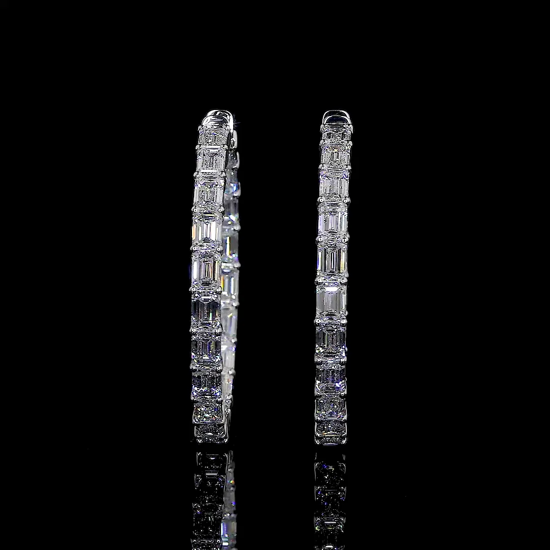 12.45 Cts 14k White Gold Emerald Shape Hoops Earring - Video