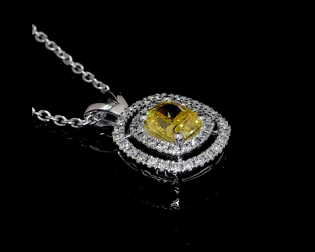 0.9 Cts 14k White Gold Cushion Modified Shape Double Halo Pendant - Image 2