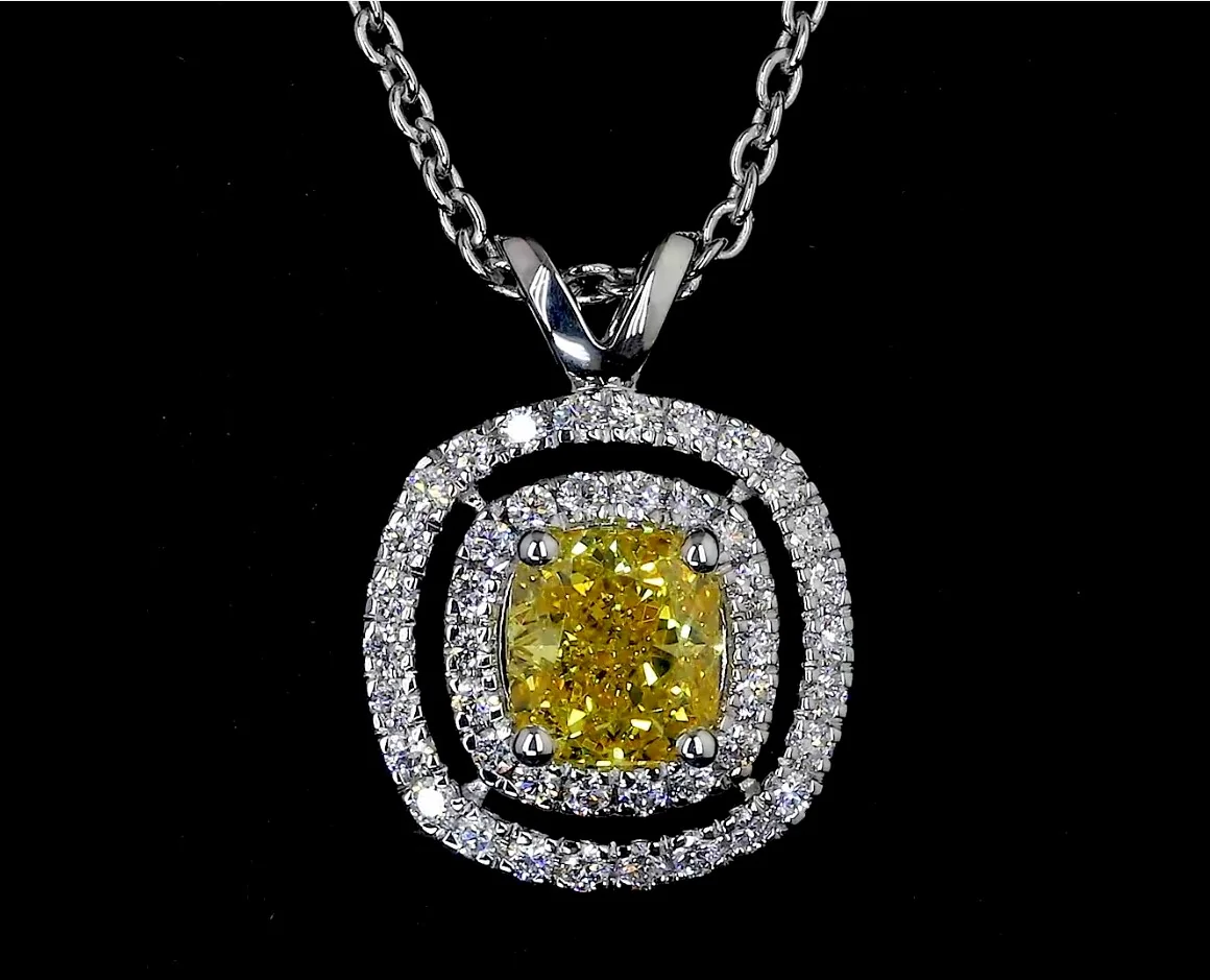 0.9 Cts 14k White Gold Cushion Modified Shape Double Halo Pendant - Image 3