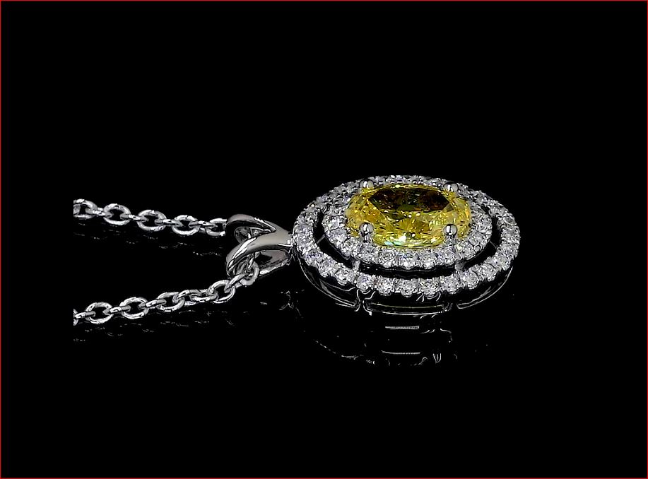0.68 Cts 14k White Gold Oval Shape Double Halo Pendant - Image 2