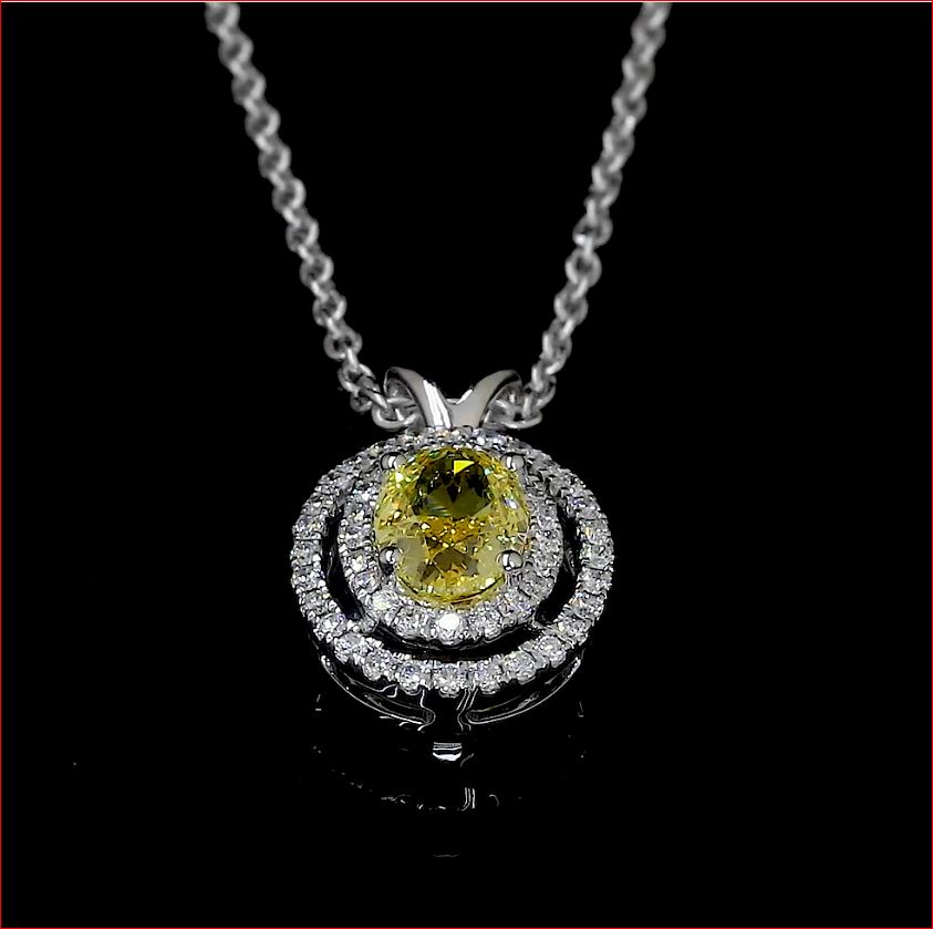 0.68 Cts 14k White Gold Oval Shape Double Halo Pendant - Image 4