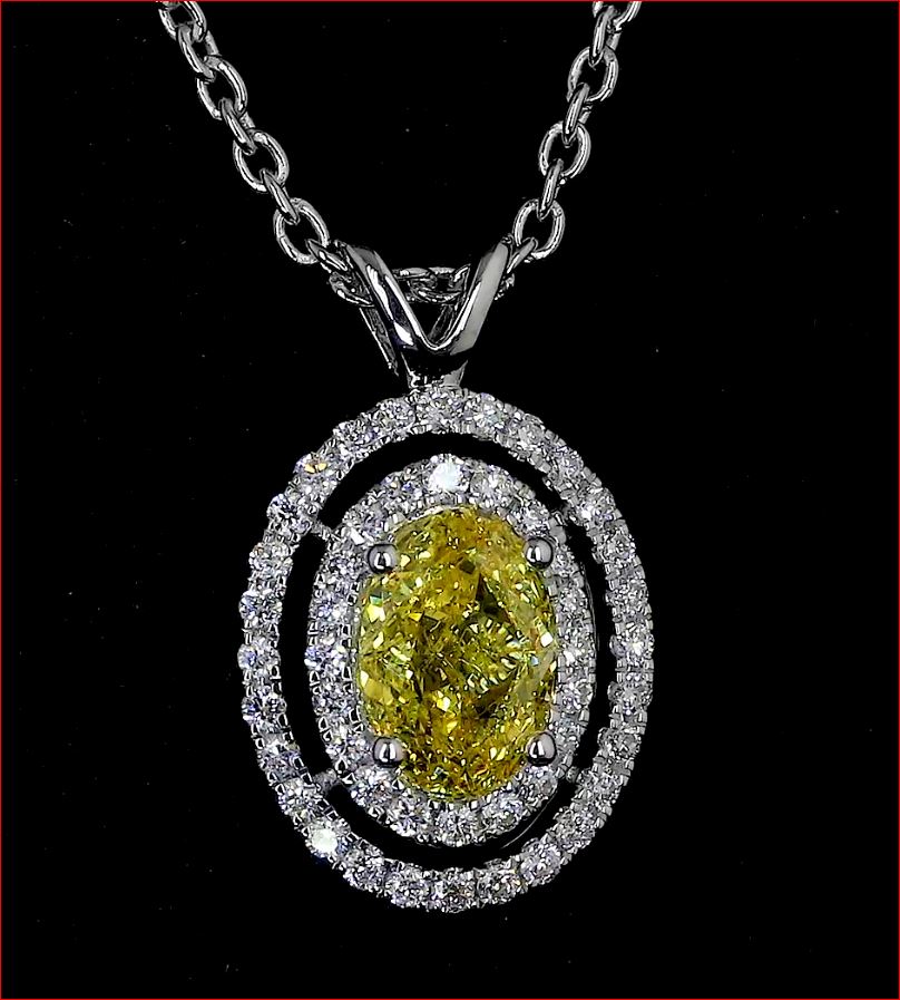 1.08 Cts 14k White Gold Oval Shape Double Halo Pendant - Image 3