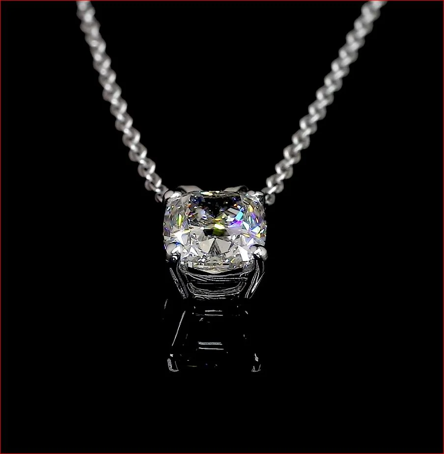 0.9 Cts 14k White Gold Cushion Brilliant Shape Solitaire Pendant - Image 4