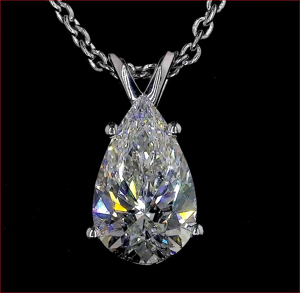 1.57 Cts 14k White Gold Pear Shape Solitaire Pendant - Image 3