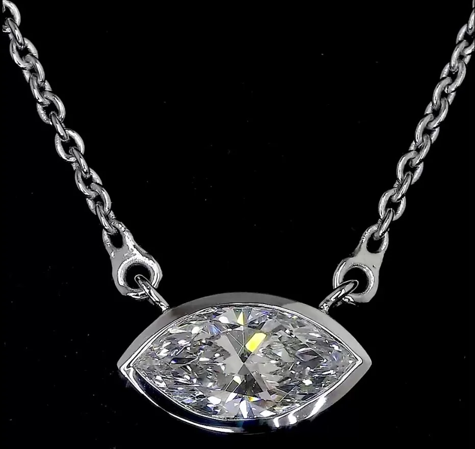 0.91 Cts 14k White Gold Marquise Shape Solitaire Pendant - Image 3