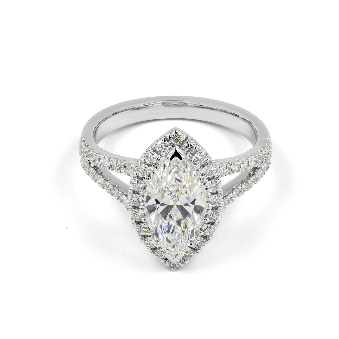 3.65 Cts 14k White Gold Marquise Shape Split Shank Ring - Video