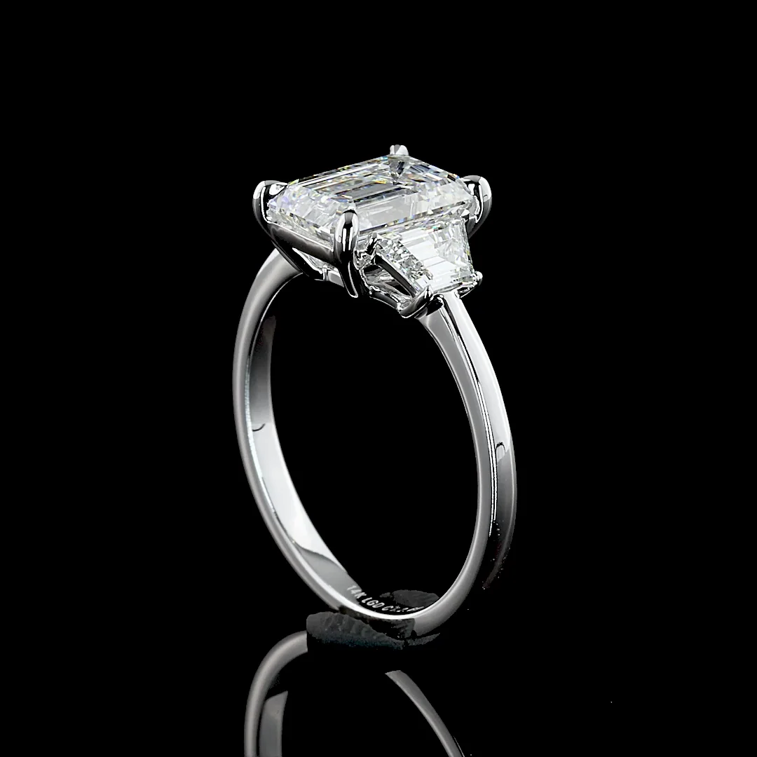 6.23 Cts 14k White Gold Emerald Shape 3 Stones Ring - Image 2
