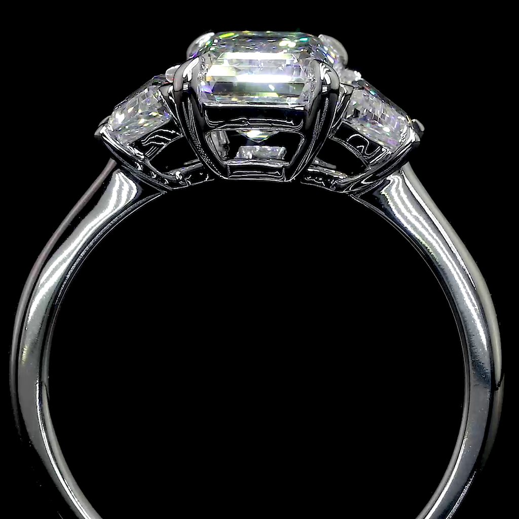1.37 Cts Platinum Emerald Shape 3 Stones Ring - Image 2