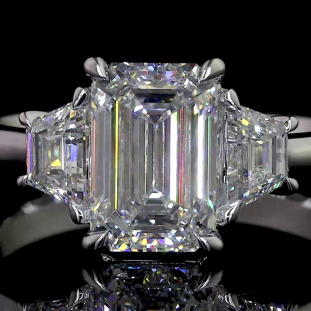 1.37 Cts Platinum Emerald Shape 3 Stones Ring - Image 3