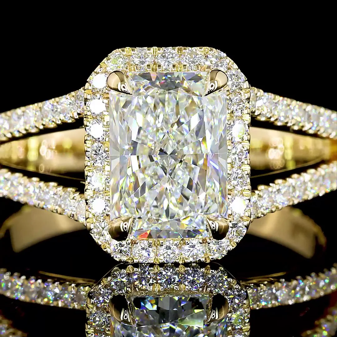 1.99 Cts 14k Yellow Gold Radiant Shape Split Shank Ring - Image 2