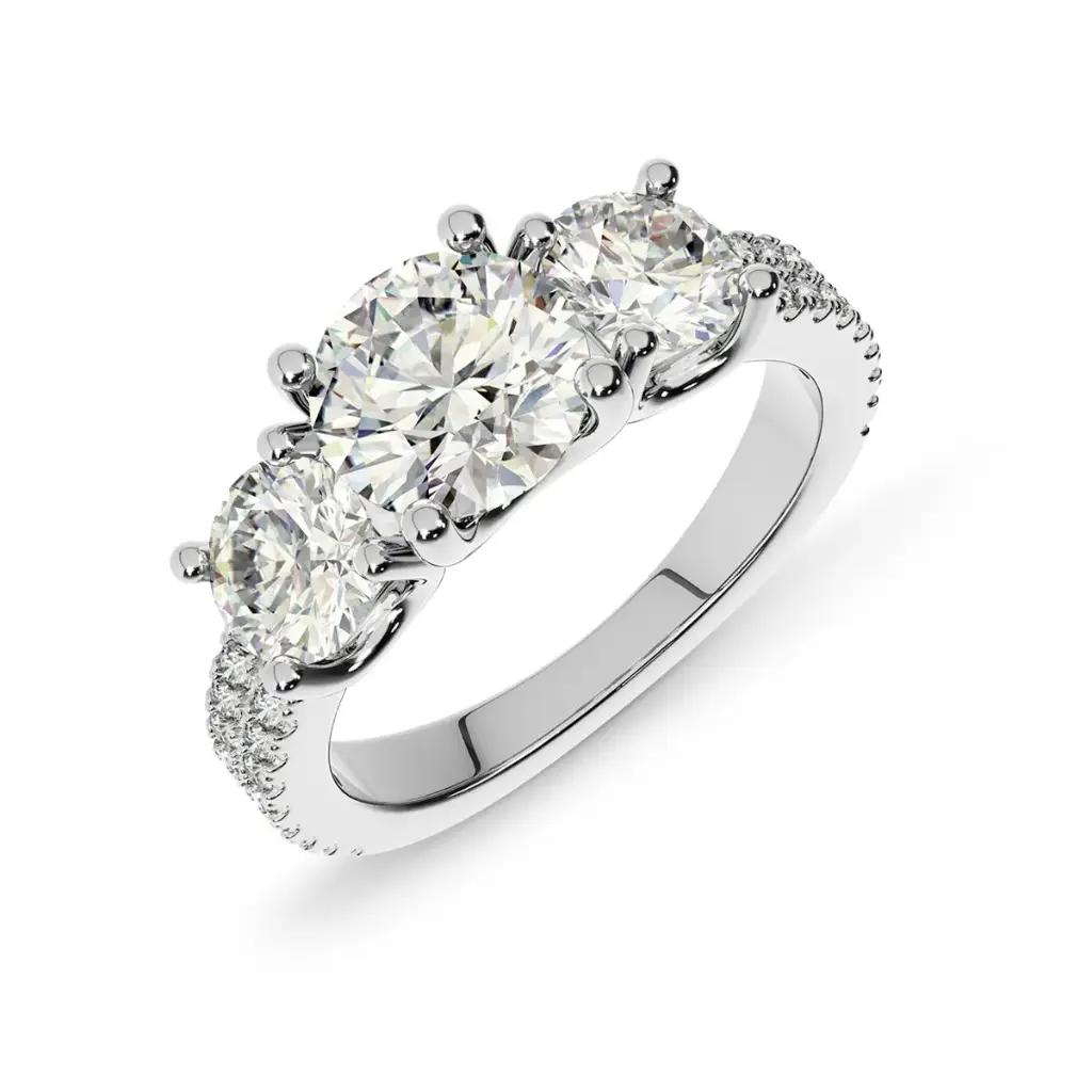 The Trellis Three Stone Round Brilliant Engagement Ring Style ENG404