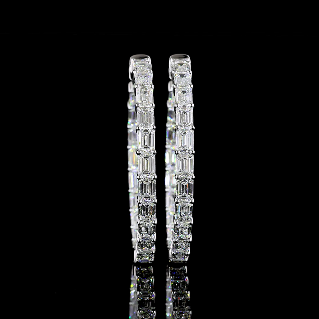 11.08 Cts 14k White Gold Emerald Shape Hoops Earring