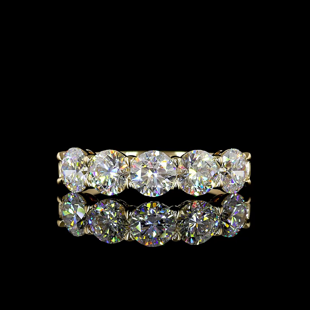 1.99 Cts 14k Yellow Gold Round Shape 5 Stones Eternity Band