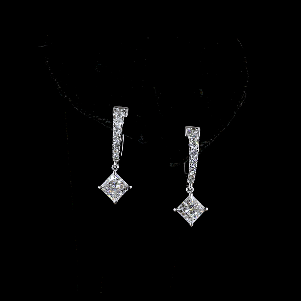 2.24 Cts 14k White Gold Mix Shape Hanging Earring