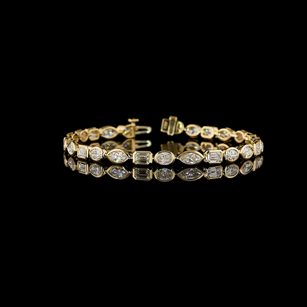 7.44 Cts 14k Yellow Gold Mix Shape Tennis Bracelet