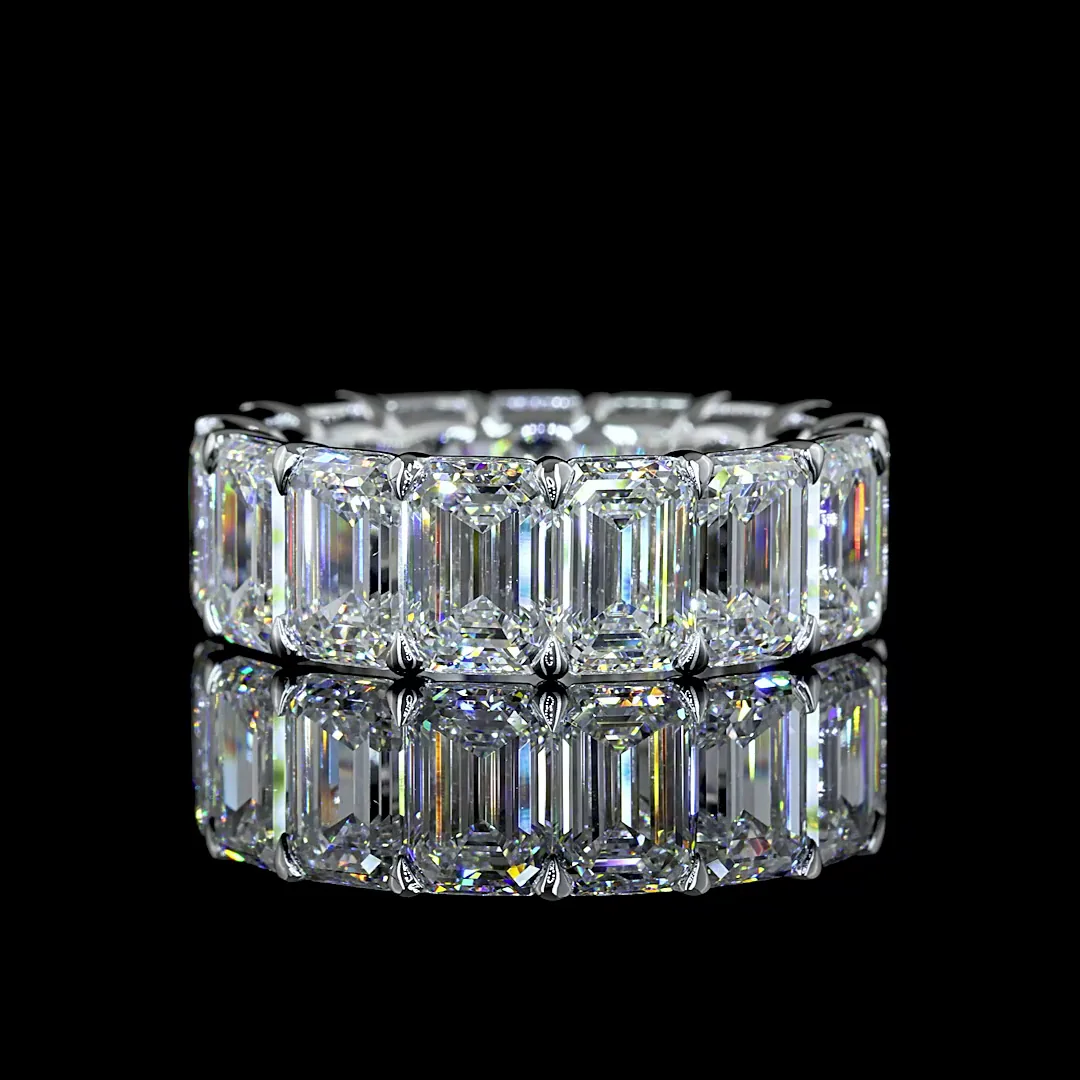 13.56 Cts 14k White Gold Emerald Shape Eternity Band Eternity Band