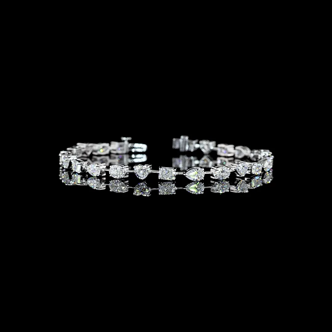 6.21 Cts 14k White Gold Mix Shape Station Bracelet