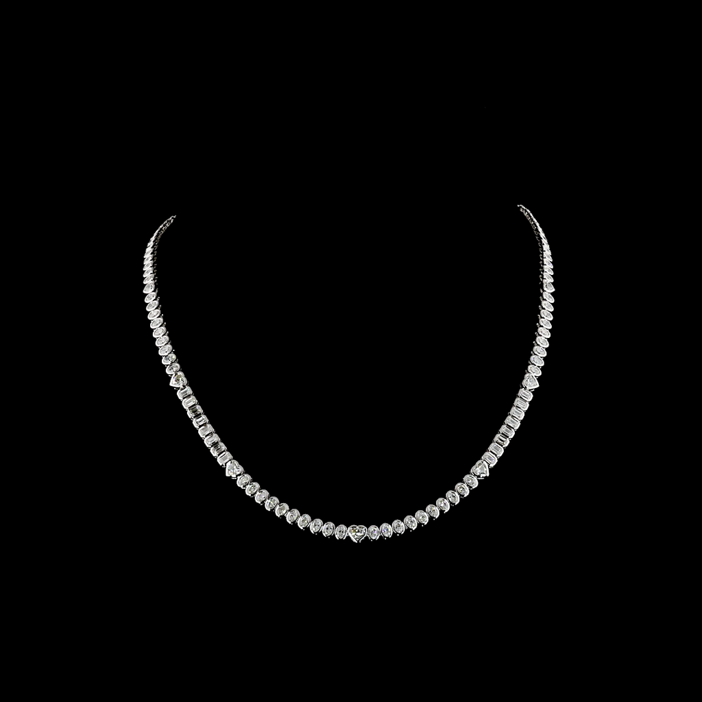 7.95 Cts 14k White Gold Mix Shape Tennis Necklace