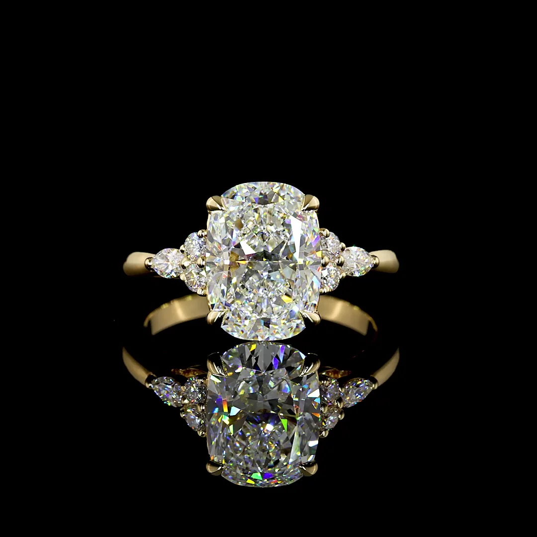 3.25 Cts 14k Yellow Gold Cushion Brilliant Shape Special Ring