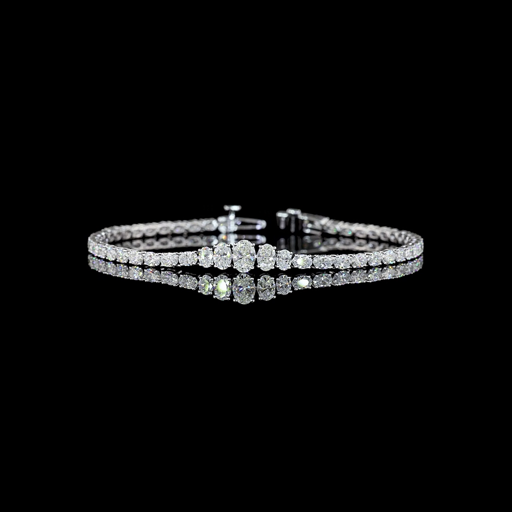 4.49 Cts 14k White Gold Oval Shape Tennis Bracelet