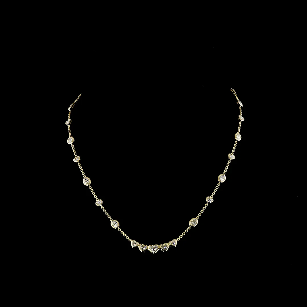 4.61 Cts 14k Yellow Gold Mix Shape Station Necklace
