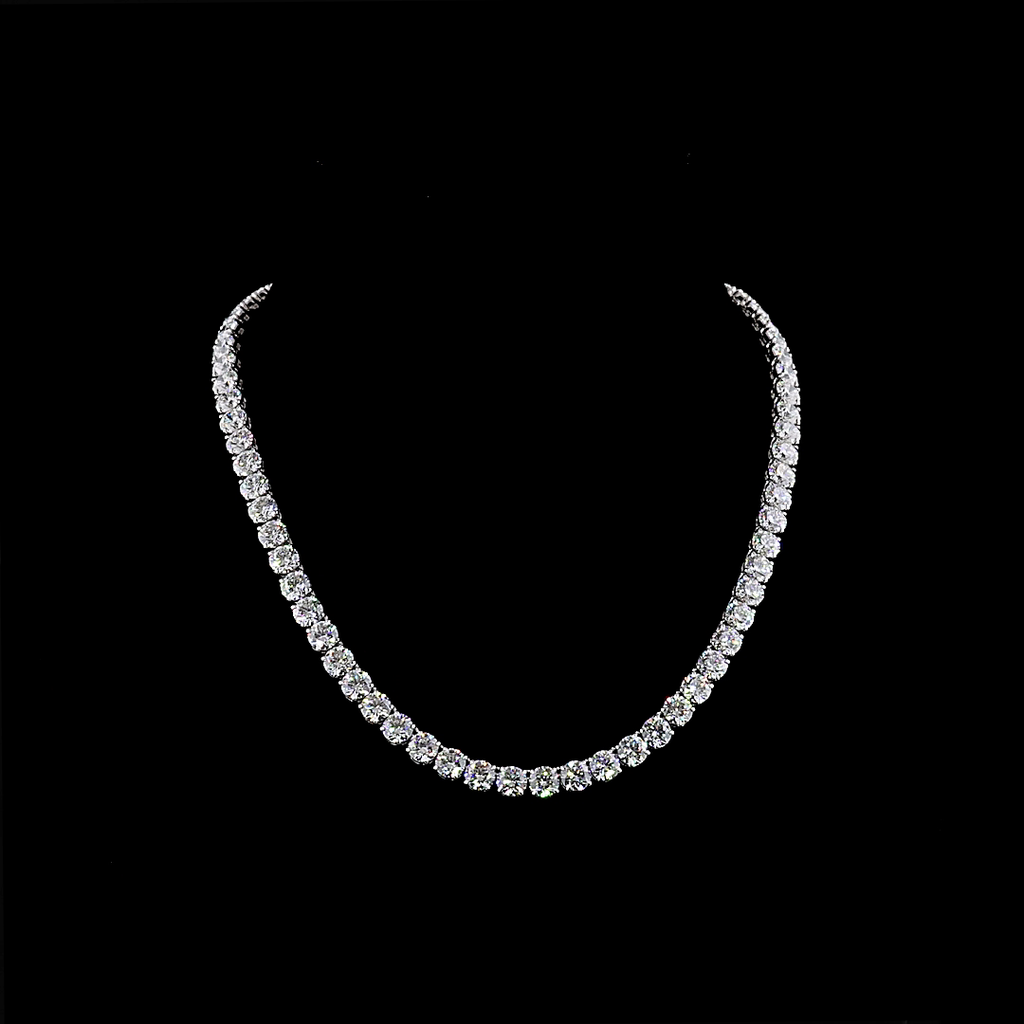 52.62 Cts 14k White Gold Round Shape Tennis Necklace