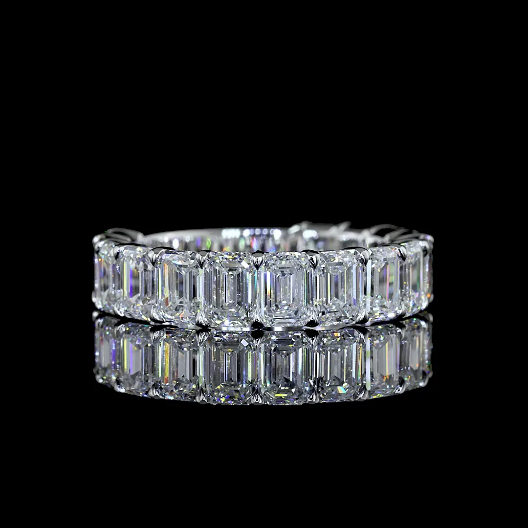 4.64 Cts 14k White Gold Emerald Shape 3/4 Band Eternity Band