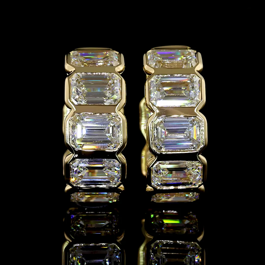 4.18 Cts 14k Yellow Gold Emerald Shape Huggies Earring