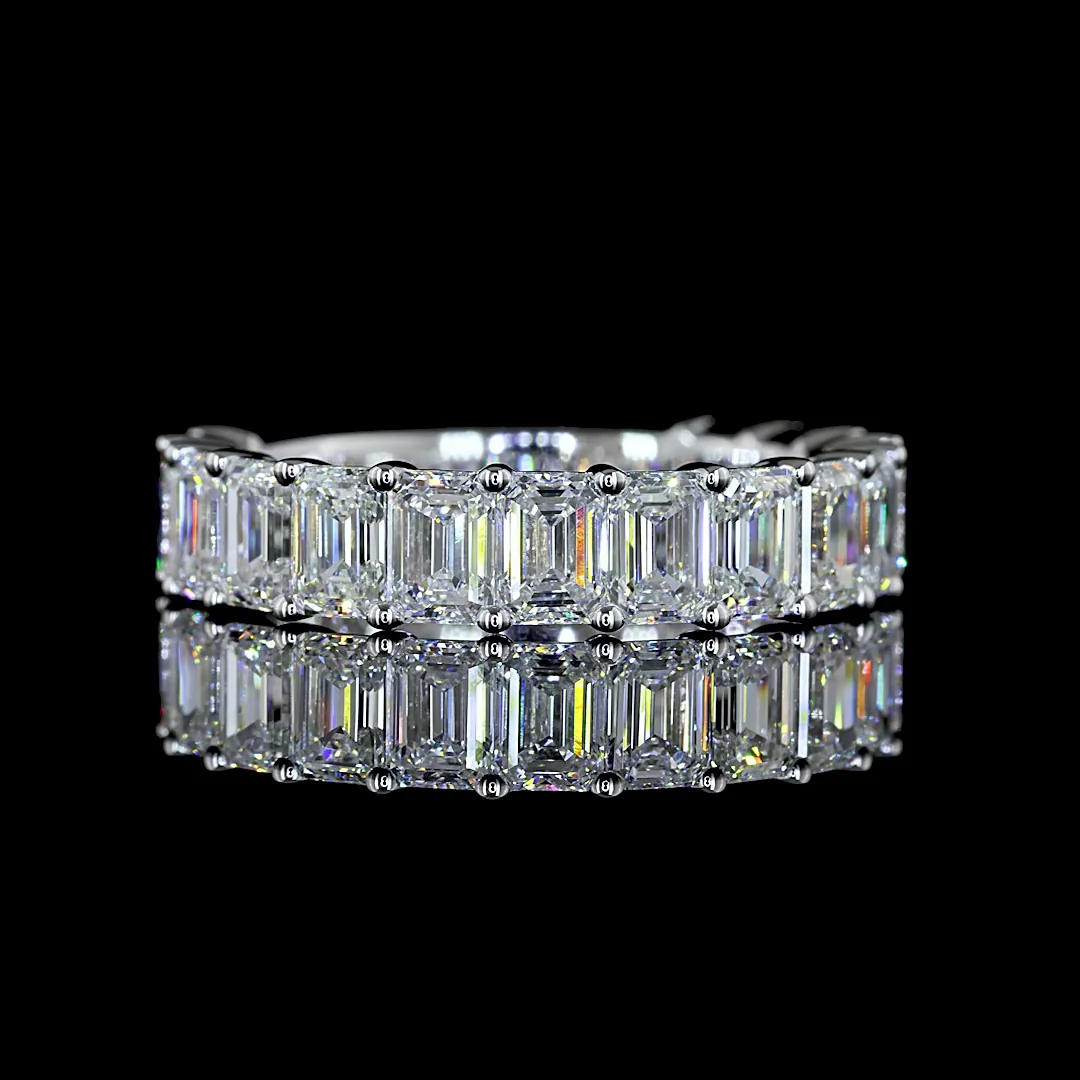 3.24 Cts 14k White Gold Emerald Shape 3/4 Band Eternity Band