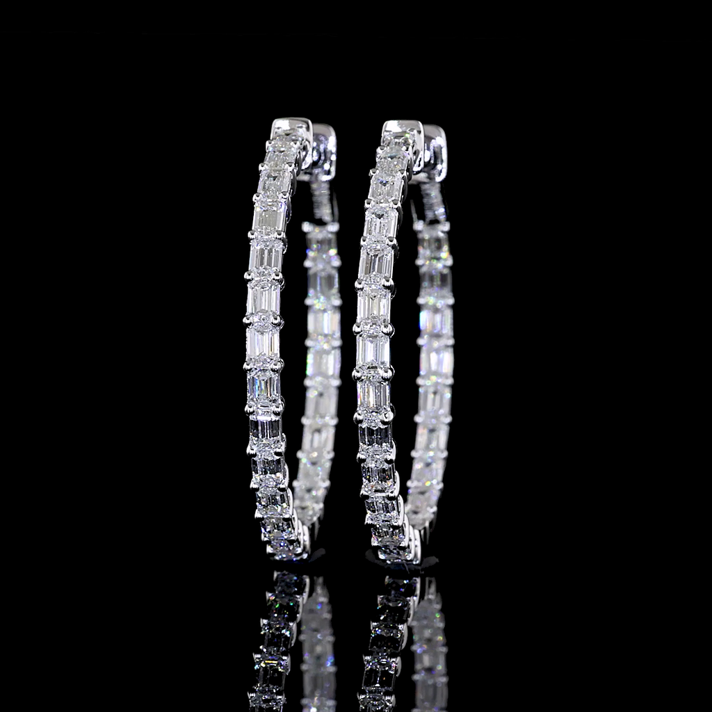 1.86 Cts 14k White Gold Emerald Shape Hoops Earring