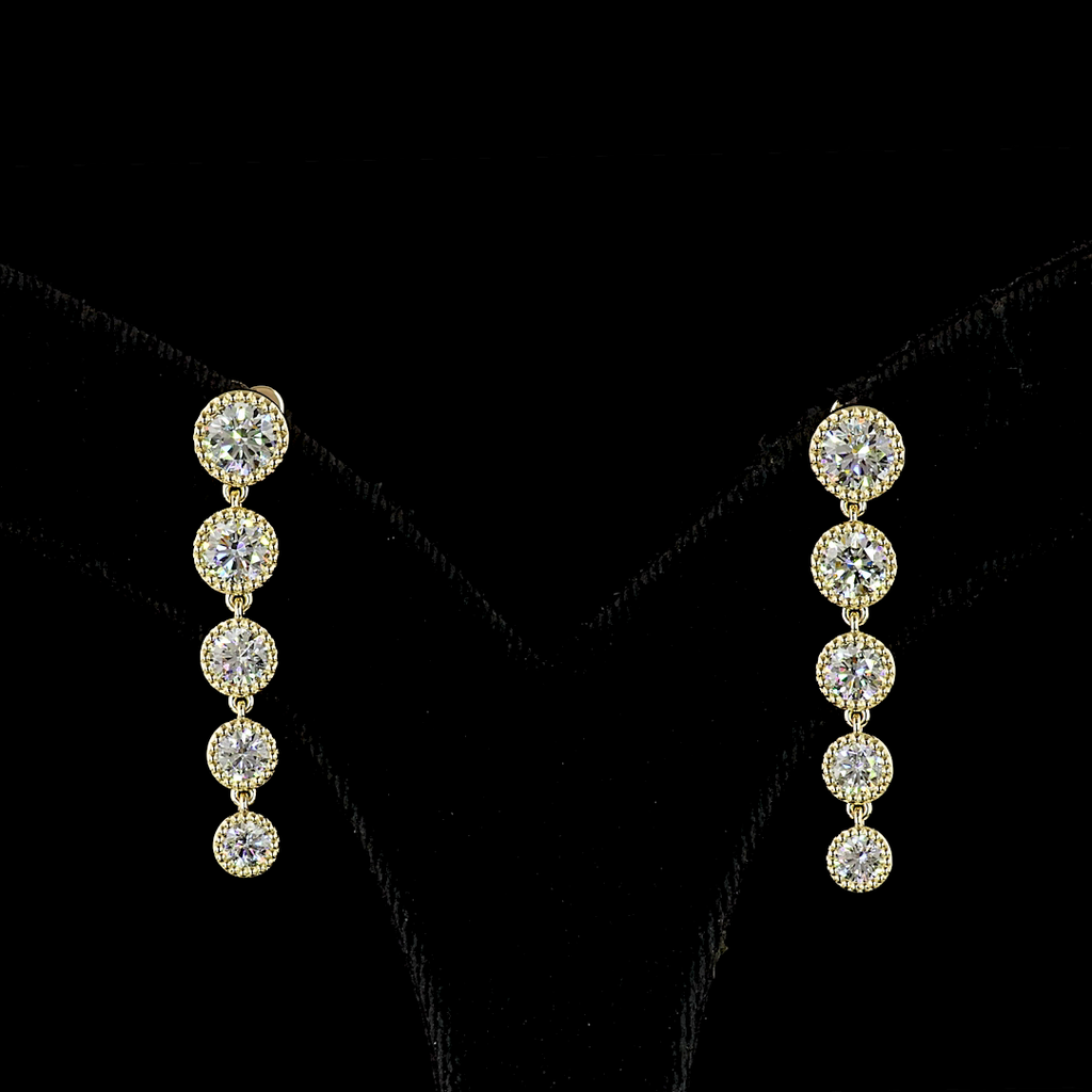 2.83 Cts 14k Yellow Gold Round Shape Hanging Earring