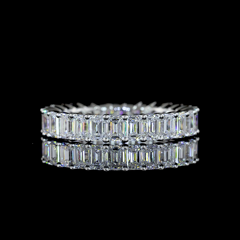 3.09 Cts 18k White Gold Emerald Shape Eternity Band Eternity Band