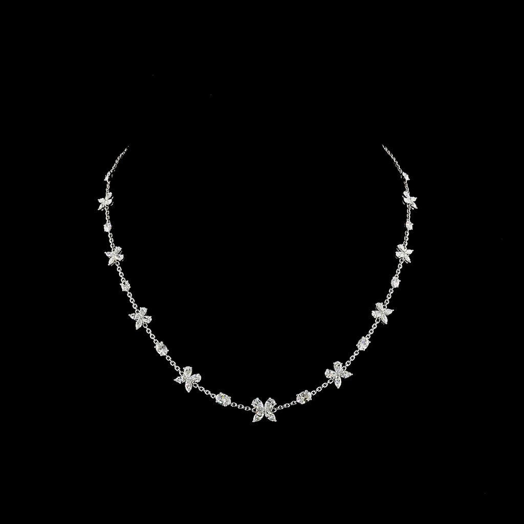 5.1 Cts 14k White Gold Mix Shape Station Necklace