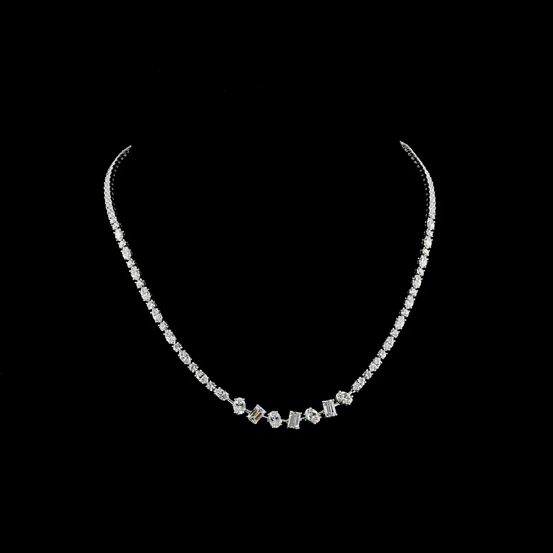 9.9 Cts 14k White Gold Mix Shape Tennis Necklace
