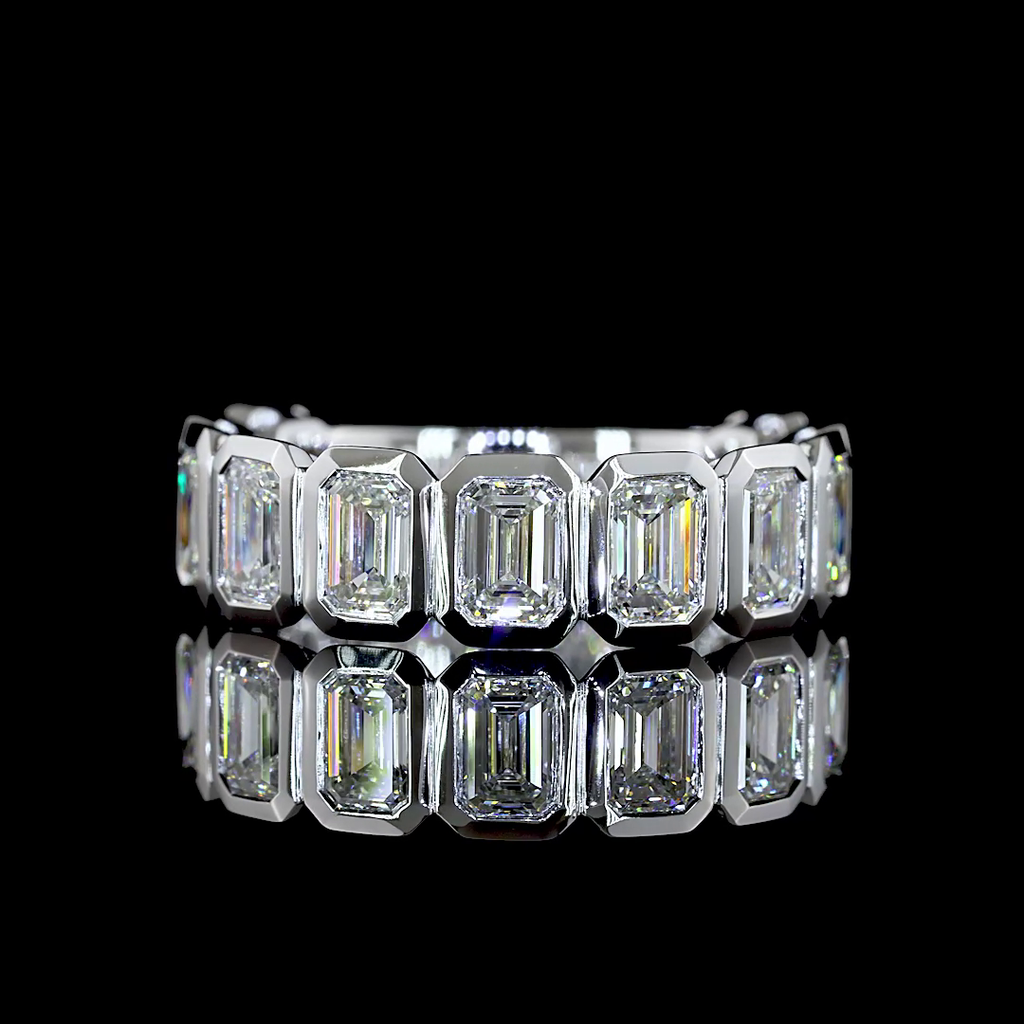 2.96 Cts 14k White Gold Emerald Shape 3/4 Band Eternity Band