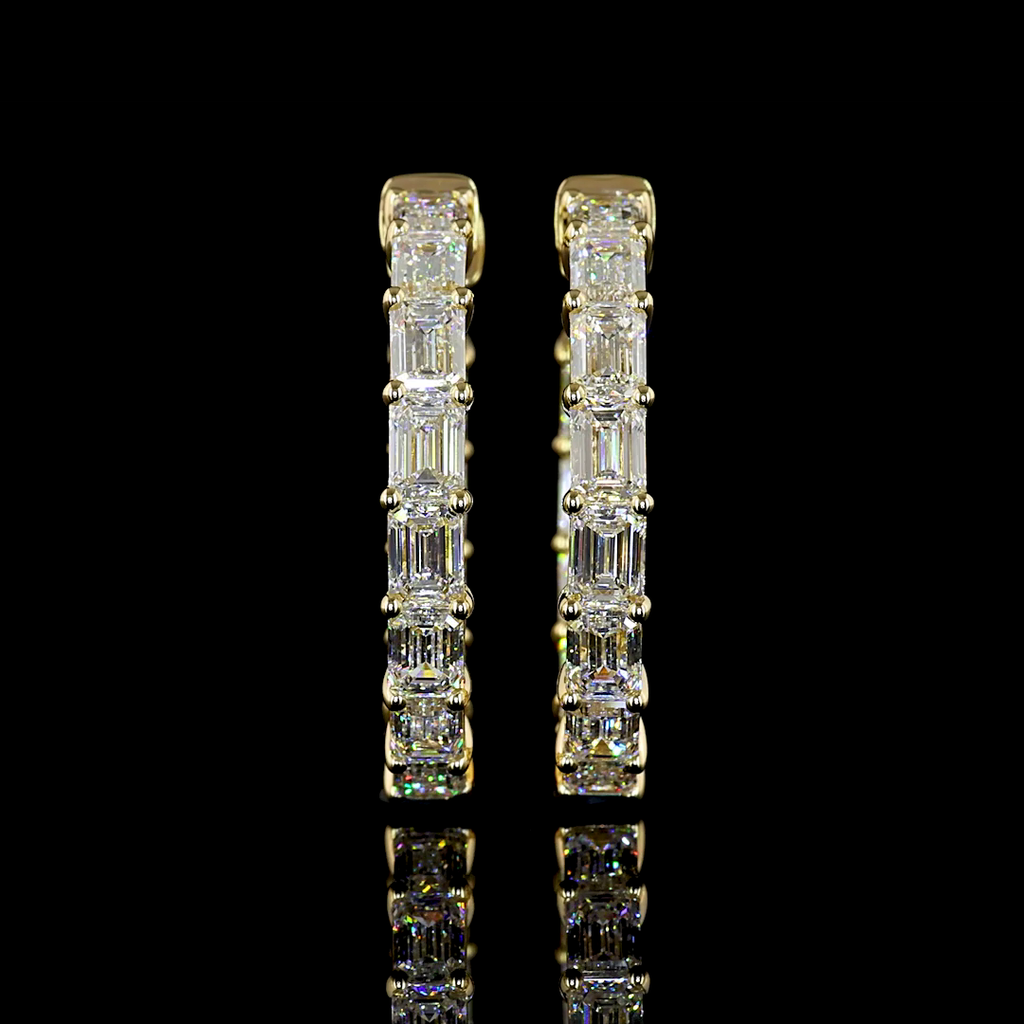 5.54 Cts 14k Yellow Gold Emerald Shape Hoops Earring