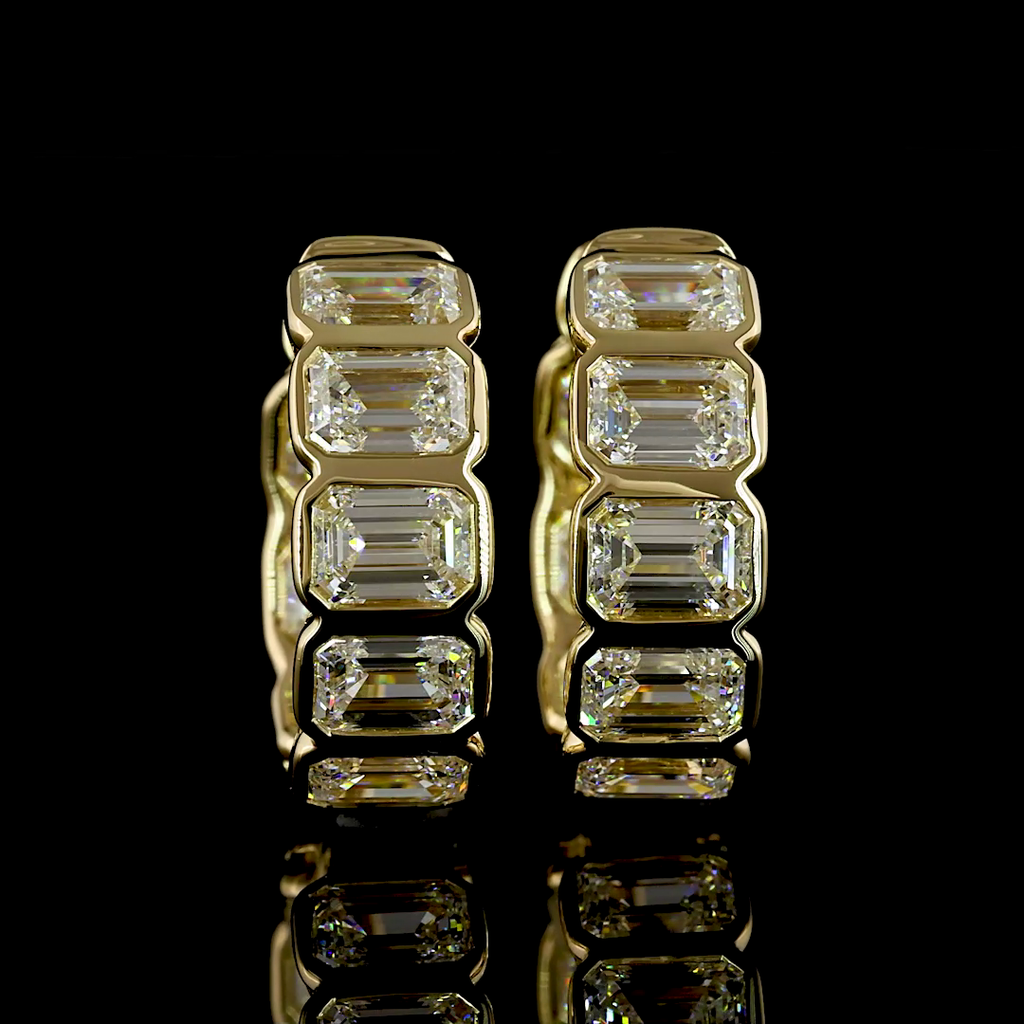 3.52 Cts 14k Yellow Gold Emerald Shape Huggies Earring