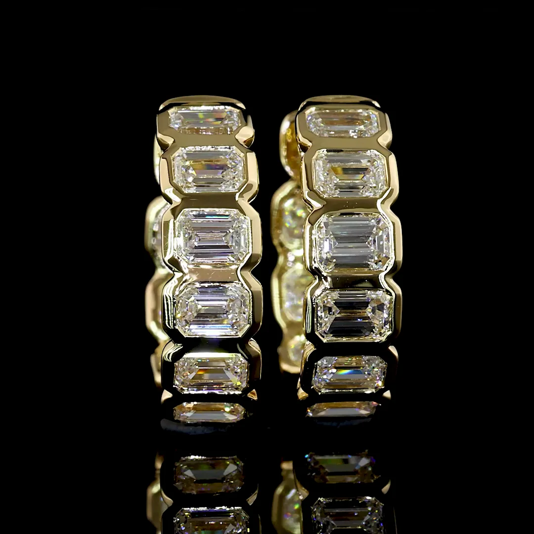 1.79 Cts 14k Yellow Gold Emerald Shape Huggies Earring